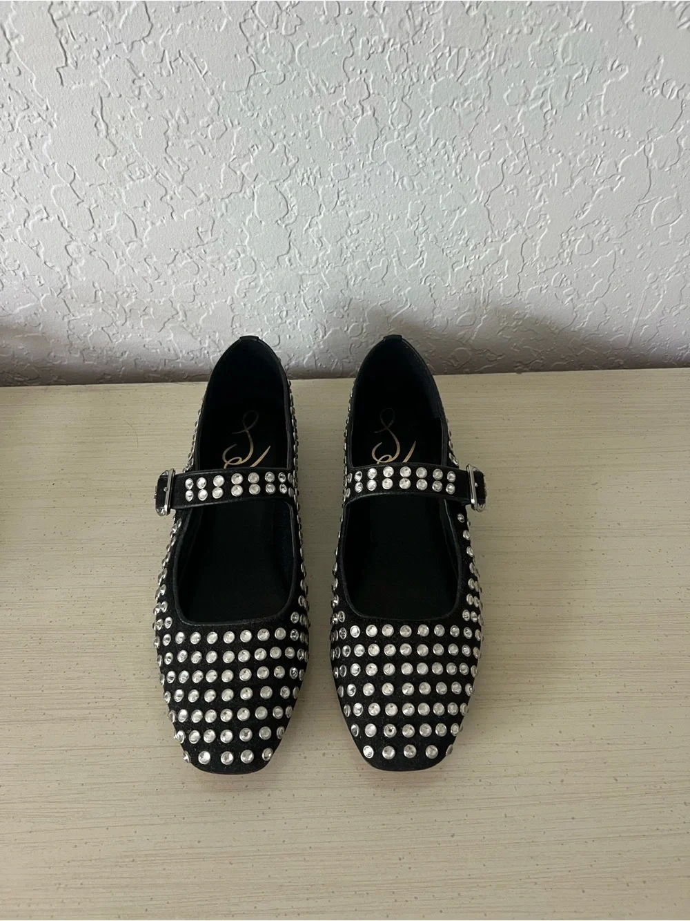 Sam Edelman Black Studded Michaela Mary Jane Flats with Silver Buckle